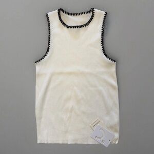 Commense Ribbed Knit Tank Top Sz L Contrast Yarn Trim White Shirt Capsule New